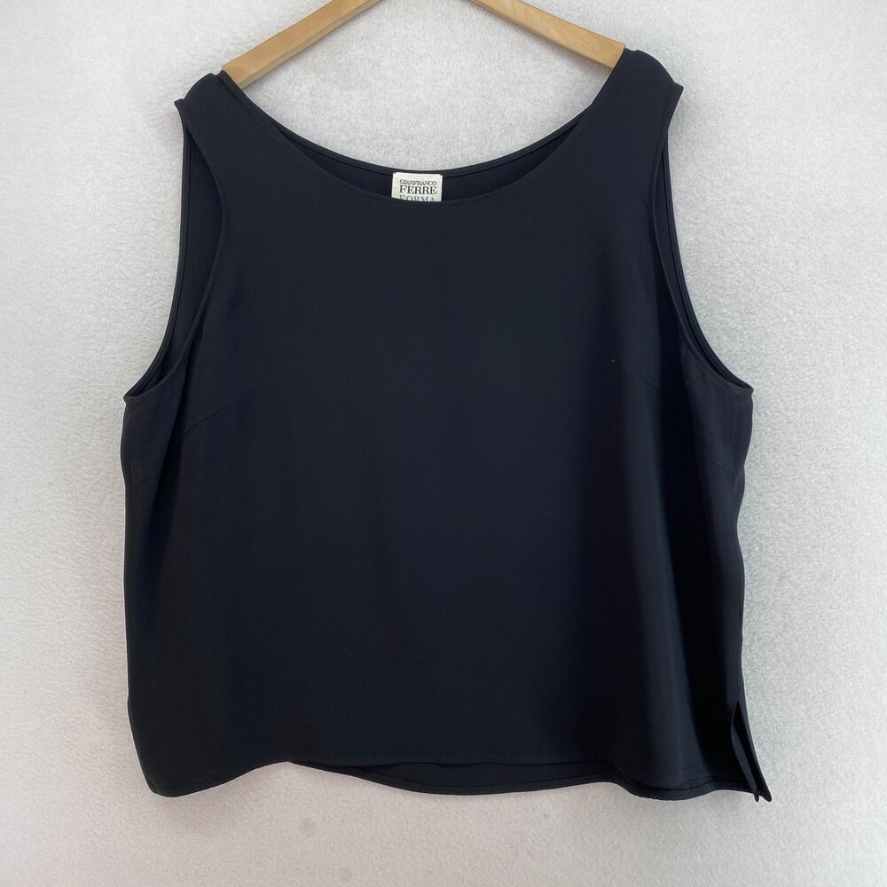 GIANFRANCO FERRE Tank Top 24 90s Silk Boxy Scoop Neck Sleeveless Black VTG ITALY